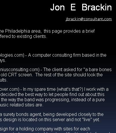 Jon Brackin's personal site.  Designed and maintained by TRM.
